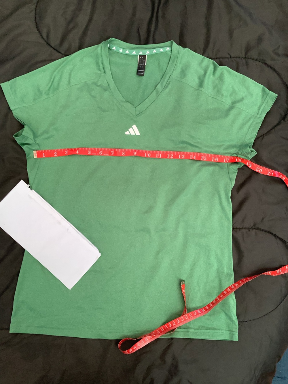 Adidas Green V-Neck Performance Tee with White Logo